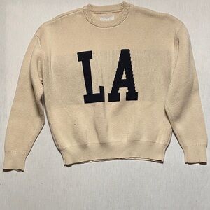 PacSun Cream Crewneck Sweater with Black 'LA' Design
